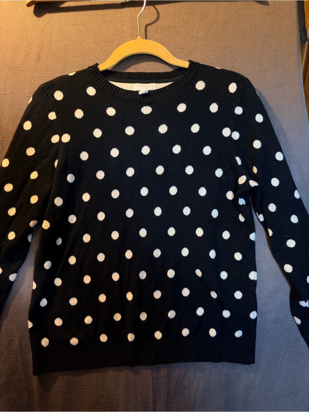 Charter Club Black Sweater with White Polka Dots